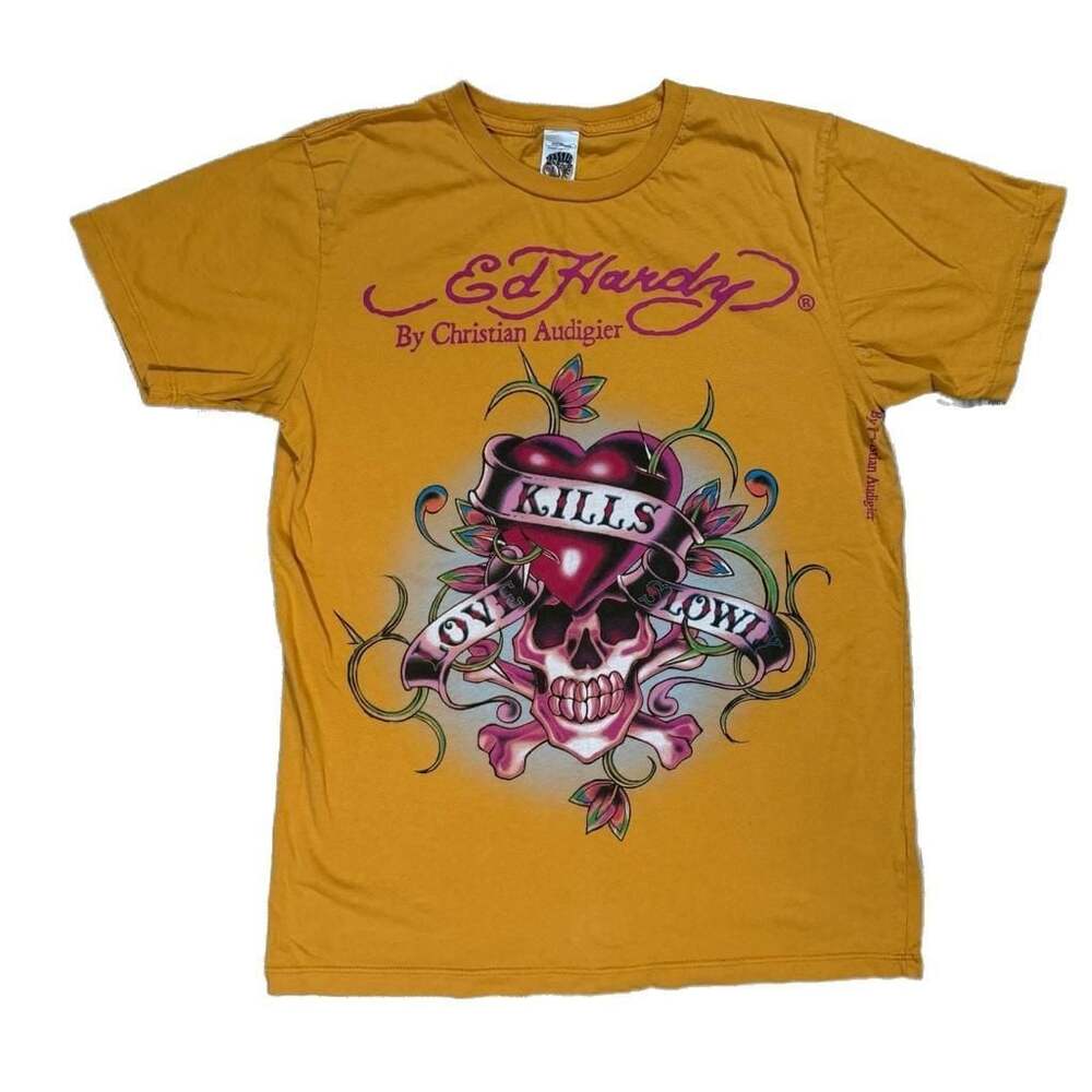 Ed Hardy by Christian Audigier 'Love Kills Slowly' Skull Graphic T-Shirt Y2K